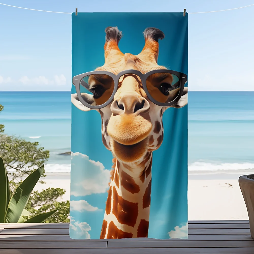1 toalla de microfibra para baño y playa con diseño de jirafa con gafas, para viajes, actividades al aire libre, natación, piscina, yoga, surf