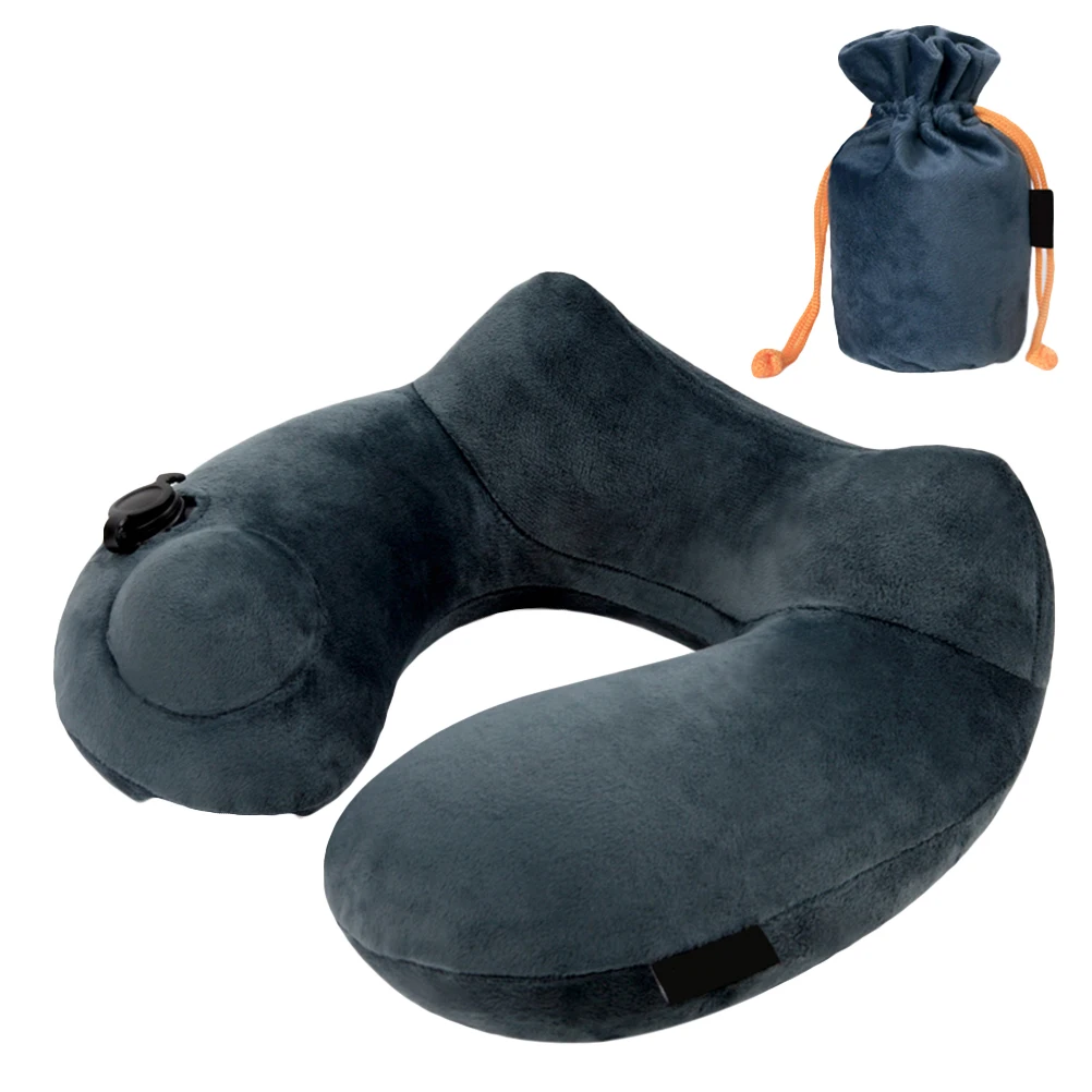 Automatic Inflatable U-Shaped Neck Ergonomic Travel For Airplane Bus Office Camping Fast Inflate Deflate Easy Carry Flocking
