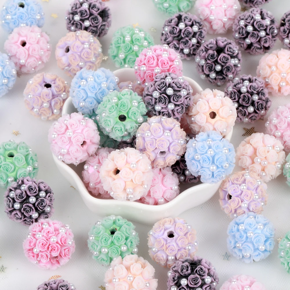 20mm 1/3/5pcs Rose Flower Ball Pearl Lover Polymer Acrylic Beads For Jewelry Making DIY Necklace Bracelets Earring Accessories
