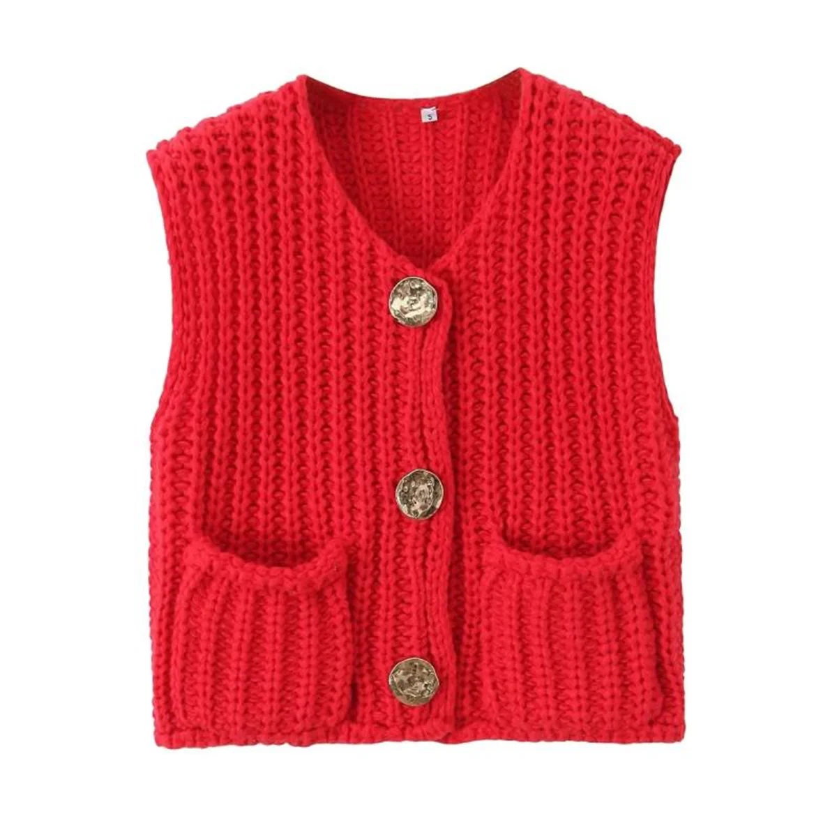 2024 Fall Luxury Clothes Crop Sweaters Women Vest Solid Loose Casual Sweater Vest Red Cable Kni Sweater Vests Thick Dual-Poacket