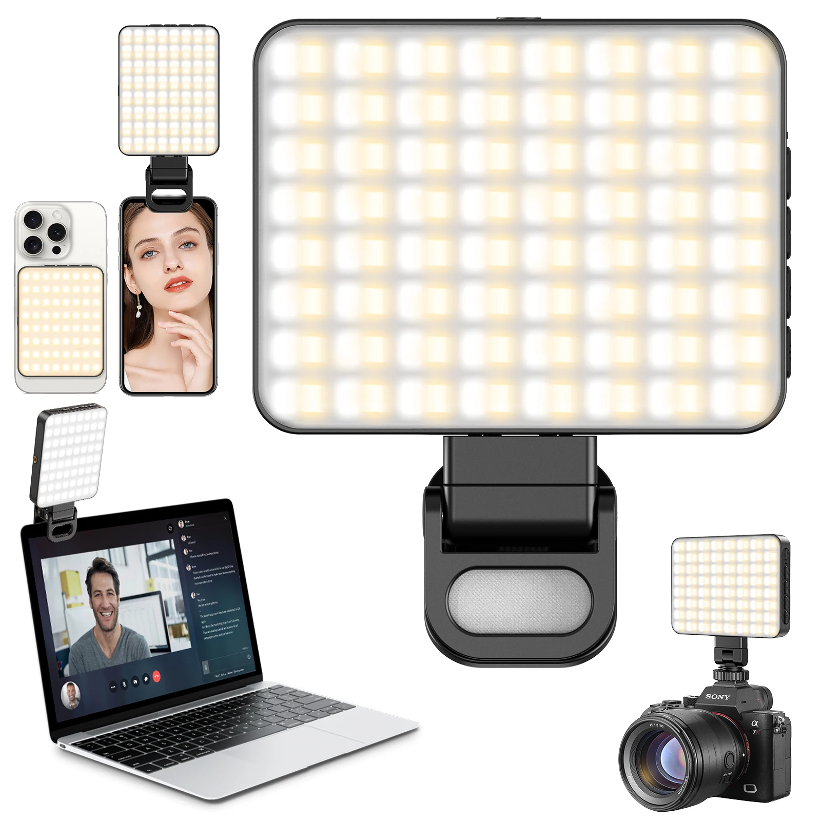 ضوء سيلفي مغناطيسي 128 مصباح LED مع 3 أوضاع و10 سطوع USB-C قابل لإعادة الشحن لـ TikTok/البث المباشر/المكياج/مدونات الفيديو