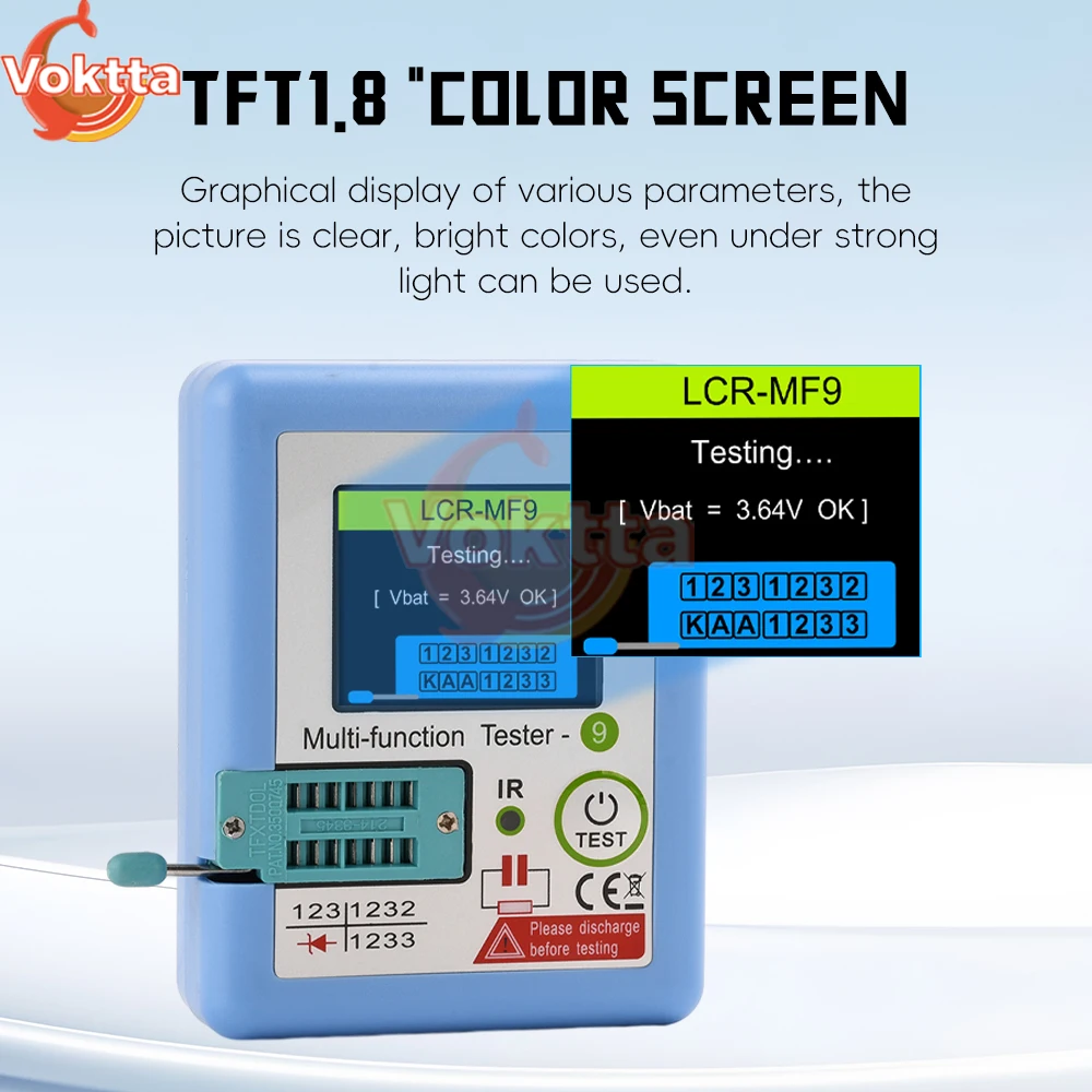 MF9 Transistor Tester Diode Triode Capacitance Resistance Meter 1.8inch LCR ESR Meter NPN PNP MOSFET Tester TFT Graphic Display