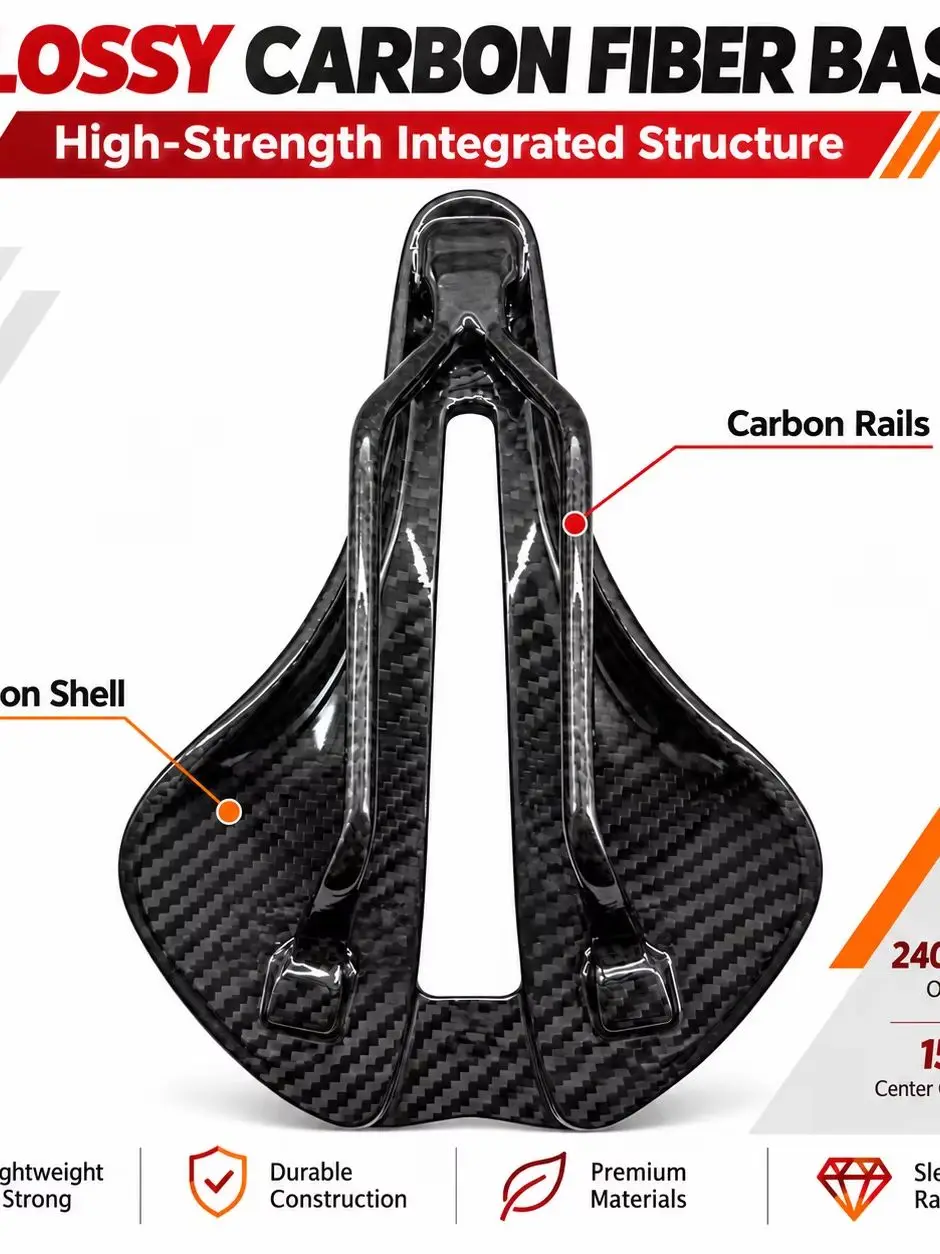 112Gfbfk Fahrradsitzkissen, vollständig aus Carbonfaser, für Mountainbikes und Rennräder, hohler Sitzkissen, ultraleichter Sattel, Mountainbike-Sitz, Carbonfaser-Leder, mit Schaumstoff gefüllt, Rennrad-Carbonfaser-Sitzkissen, ultraleichter Sattel. – Detail 1