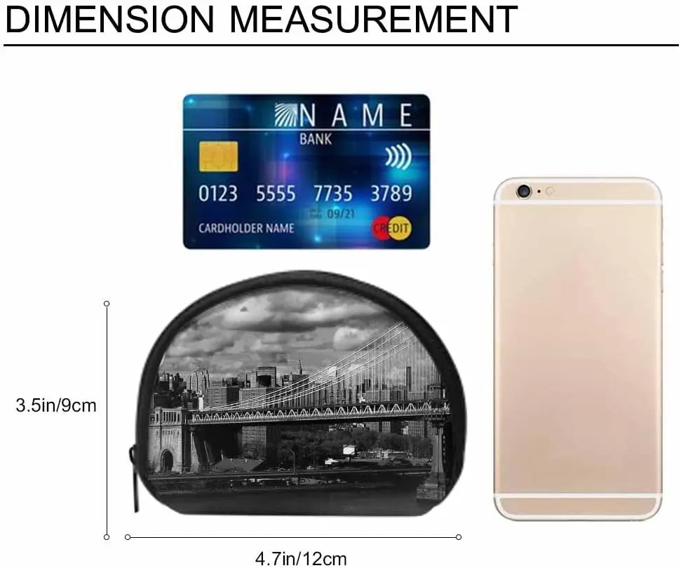 소형 동전 지갑, 뉴욕 스카이라인 파노라마, 맨해튼 브리지 미니 지갑, 동전 주머니 변경 지갑, 흑백 초점