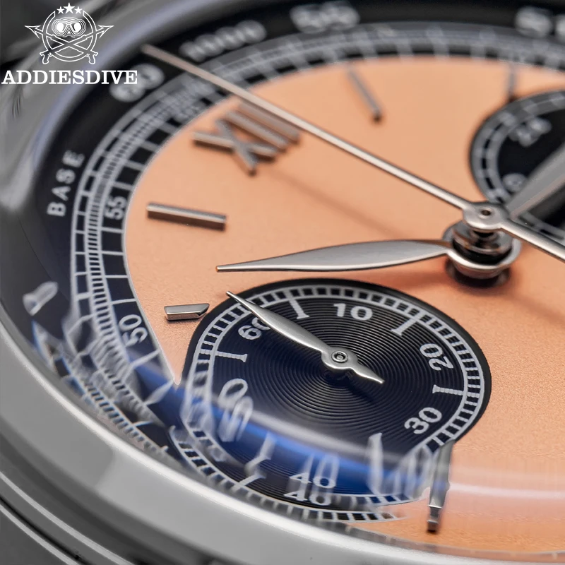 Relojes ADDIESDIVE con logotipo personalizado para hombre, cronógrafo con espejo de burbuja, 100m, resistente al agua, acero inoxidable 316L, 38mm, reloj de pulsera de cuarzo VK64