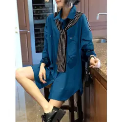 Striped Spliced Solid Color Fashion Blouse New Women's Clothing Vintage Loose Midi Button Long Sleeve Casual Shirt for Female