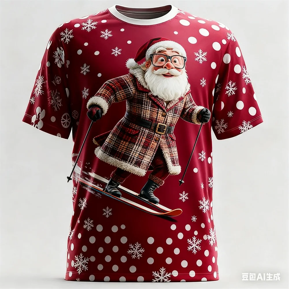 عيد الميلاد تي شيرت رجالي ثلاثية الأبعاد متعة سانتا كلوز طباعة الرجال المرأة الجولة الرقبة تي شيرت سريعة الجافة تي شيرت للرجل ملابس للرجال الطرف #2