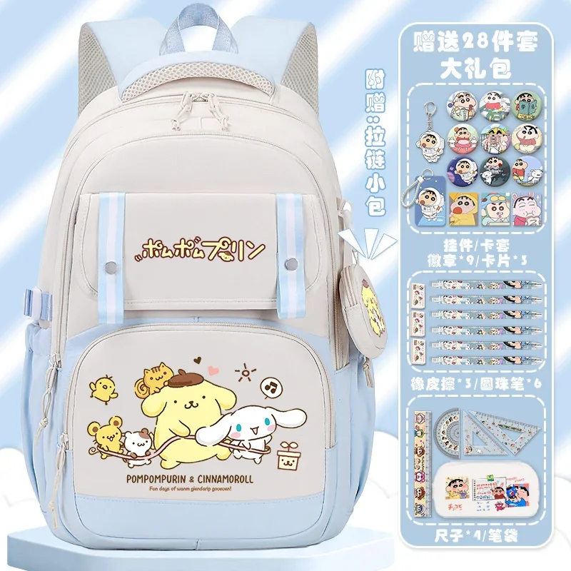 Sanrio กระเป๋าเป้สะพายหลังกระเป๋านักเรียนนักศึกษา, ใหม่ Pom Pom Purin น่ารักเป้สะพายหลังการ์ตูนอนิเมะจุของได้มากน้ำหนักเบา