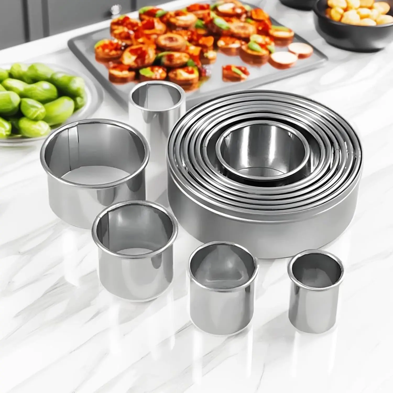 Cookie Cutter Set 11/12Pcs Rolled Edge Round Food Grade Stainless Steel Mousse Ring Mold for Cake Mousse Donut Fondant Baking