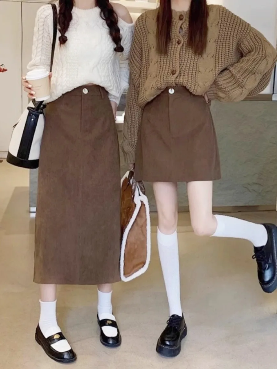 

plus Size Corduroy A-Line Skirt High Waist Slimming Design Autumn Winter New Style Korean Style Commute Short Skirt