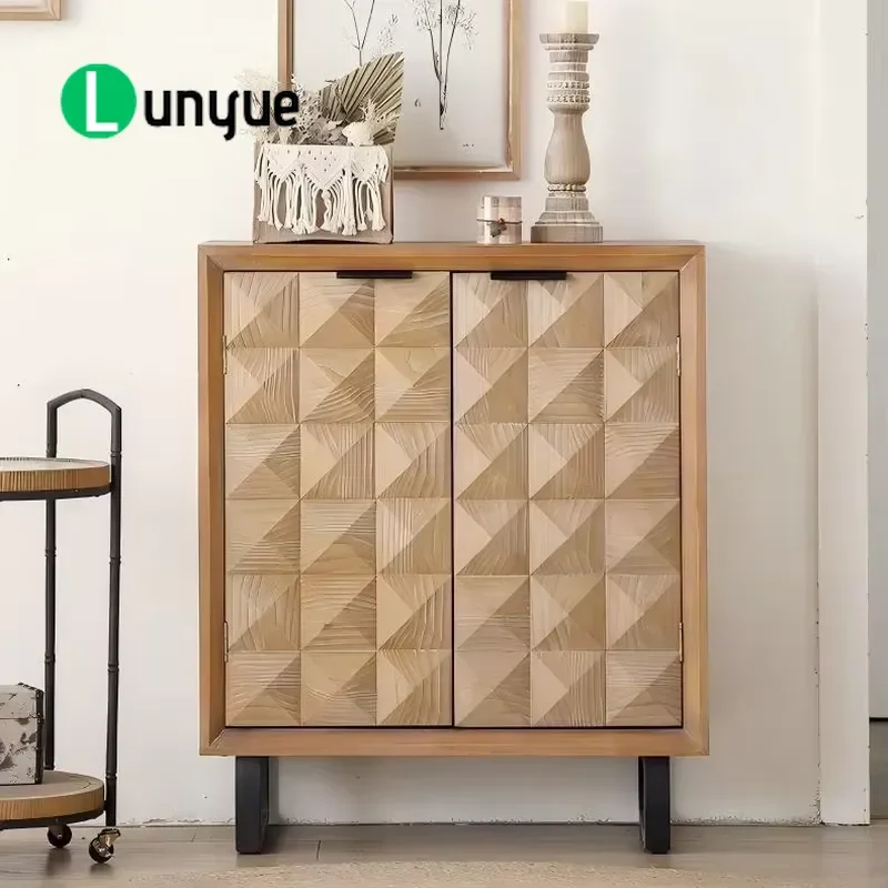 Unique Retro Wooden Side Cabinet with Doors Display Locker Storage Furniture for Living Room Home Decor Vintage Style