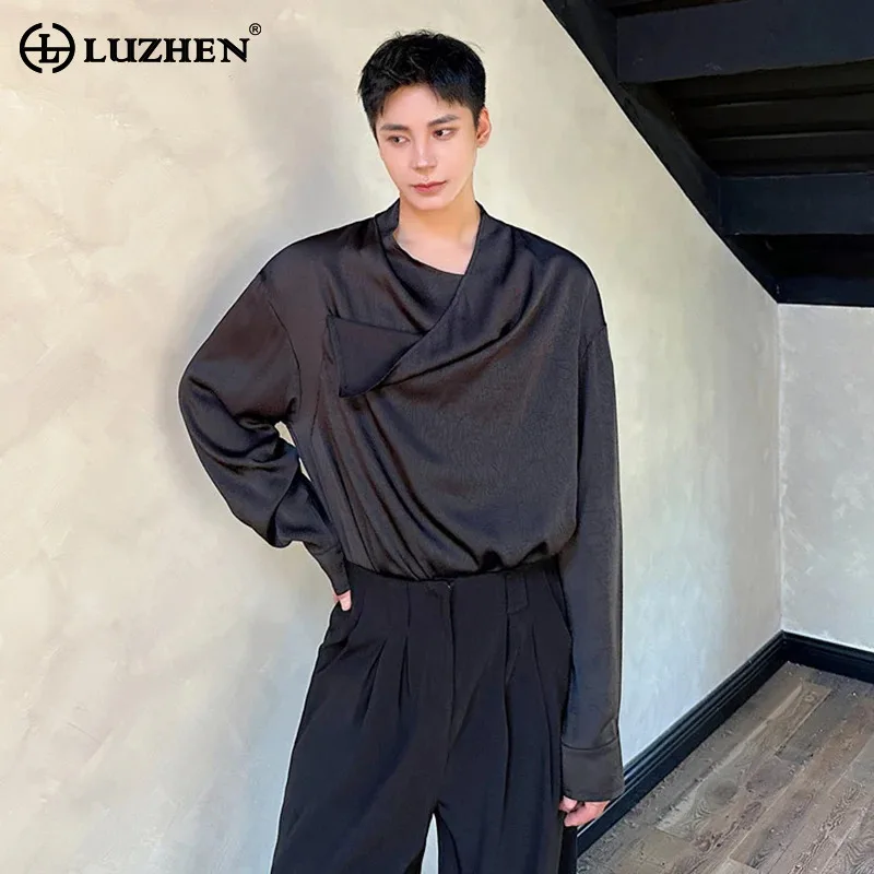 

LUZHEN Autumn New Design Minimalist Long Sleeved Top Pullovers High-end Versatile Shirt Trendy Solid Color Men's Clothes LZ6473