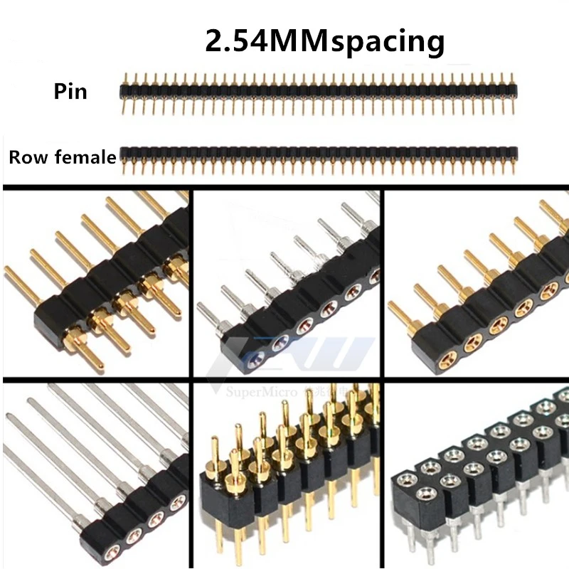 5 Pcs/Lot Round Hole Pin Header 2.54MM Pitch Row Female Single Row 1x40P, Double Row 2x40P, Double Row Pin Round Pin Gold Plated