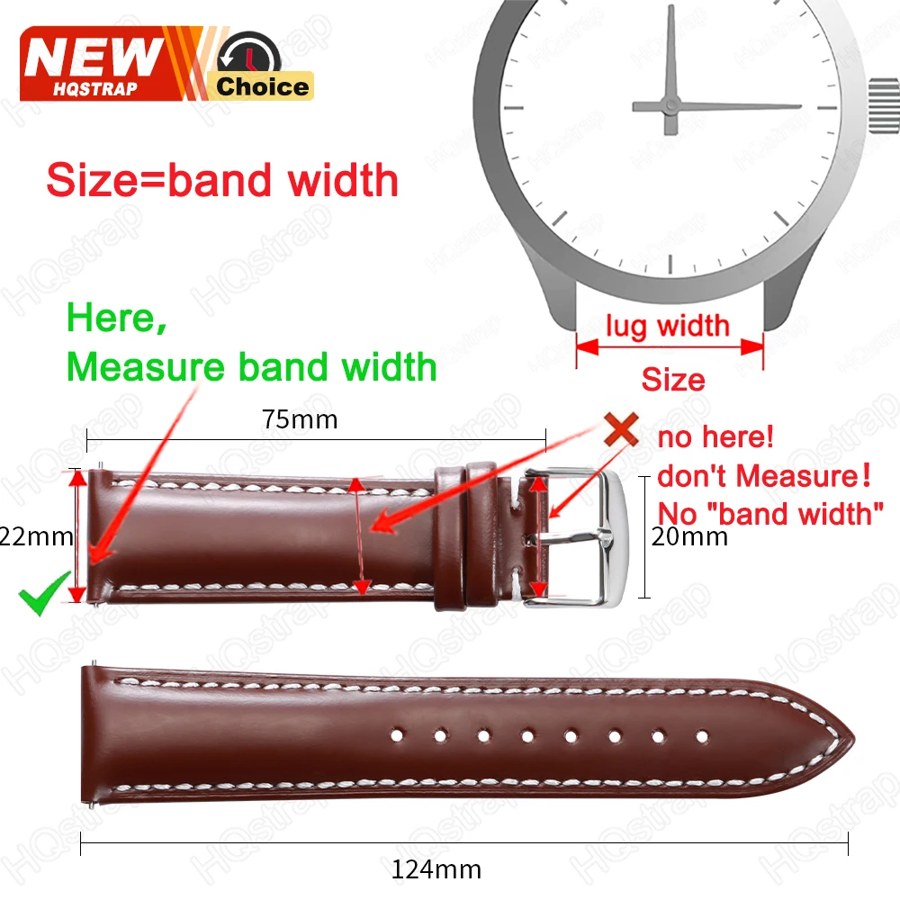 Neues Ölglänzendes Lederarmband mit Ziernähten, Weich, Schnellverschluss, 20mm 22mm, Wasserdichtes Armband für Männer und Frauen, Casual Slim – Detail 1