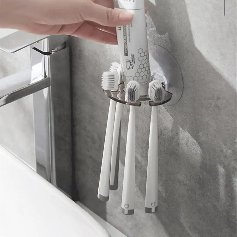 Self-adhesive Toothbrush Holder Wall Mount Toothpaste Dispenser Storage Squeezer Shelves Shaver Holder Bathroom Accessories