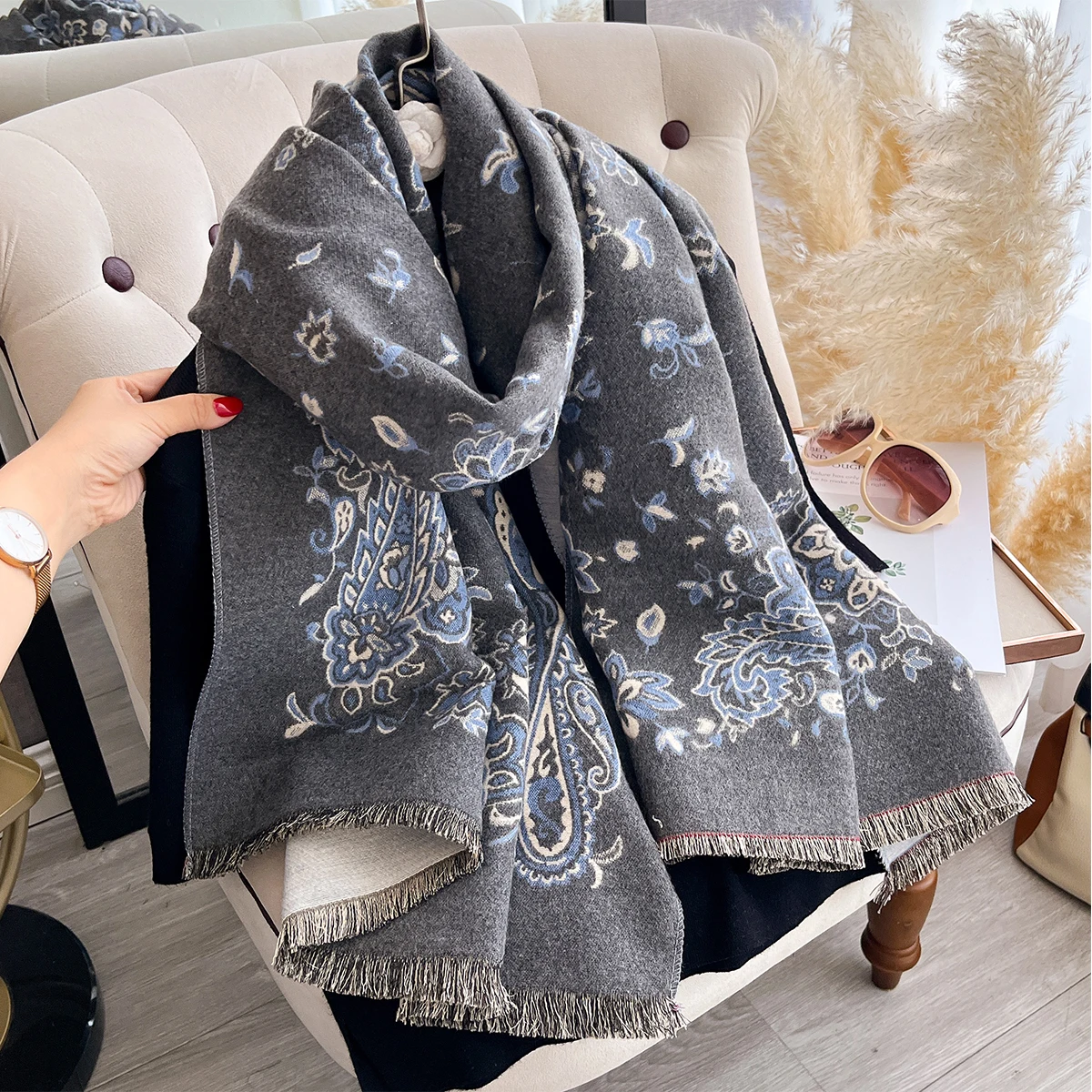 Neue Winter Eleganz Kaschmir Schal Frauen Paisley Zwei-Seitige Schal Weibliche Pashmina Luxus Marke Poncho Dicke Decke Warme Bufanda – Detail 18
