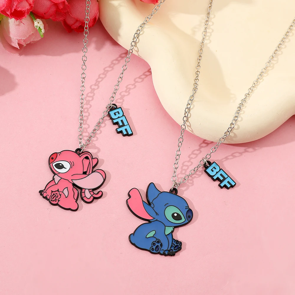 2PCSThis Adorable Pair of Disney Characters Stitch & Lilo Pendant Necklace Makes a Great Birthday or Valentine's Gift.