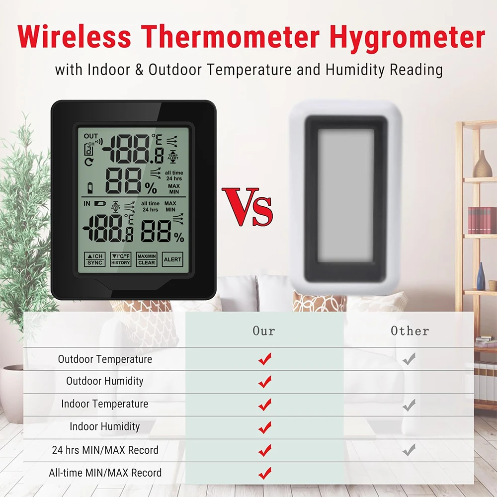 Misuratore di temperatura e umidità Wireless per interni ed esterni Display LCD Touch Screen per orologio con stazione meteorologica a grande schermo a colori