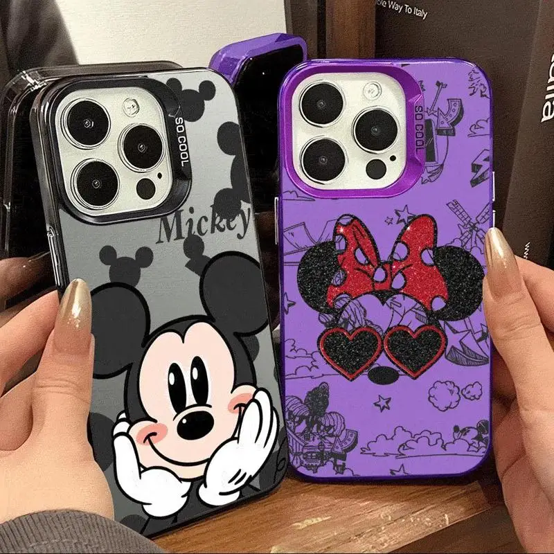 Custodia per Apple iPhone 15 11 13 14 Pro Max 12 Silicone 15 Plus lente opaca proteggi placcatura Cover per telefono Mouse Minnie