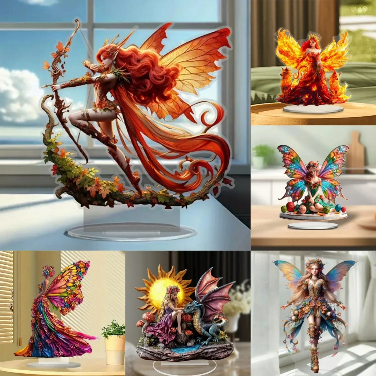 Colorful Fairy Statue,2D Flat Acrylic Elves Figurine,Home,Office,room,Studio,display Case,Table Desktop Ornament Decor Kit Gift