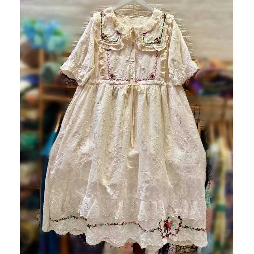 

Summer Vintage Cotton Ruffled Lace Rococo Victorian Midi Dress for Women Shabby Chic Retro Evening Birthday Tunic Long Dress