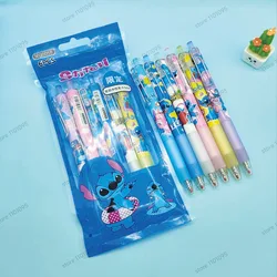 Bolígrafos de Gel Kawaii Stitch Press para escribir, bonitos bolígrafos de firma de tinta negra de 0,5mm, suministros de oficina escolar, regalo de papelería para niños, 6 unids/lote por bolsa