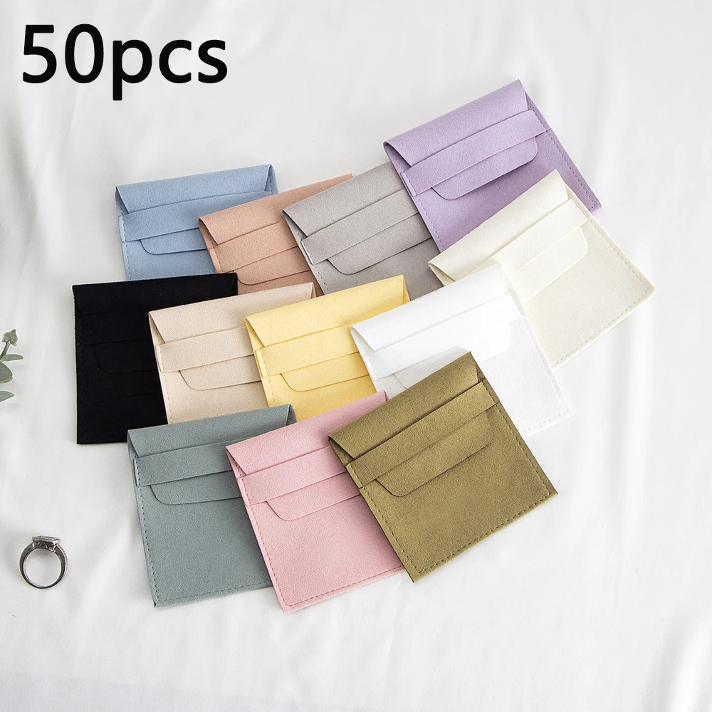 50/10/1pcs Microfiber Gift Bags 8x8cm Jewelry Organizer Pouches Small Packaging Ring Earring Bracelet Wedding Favor Candy Bag