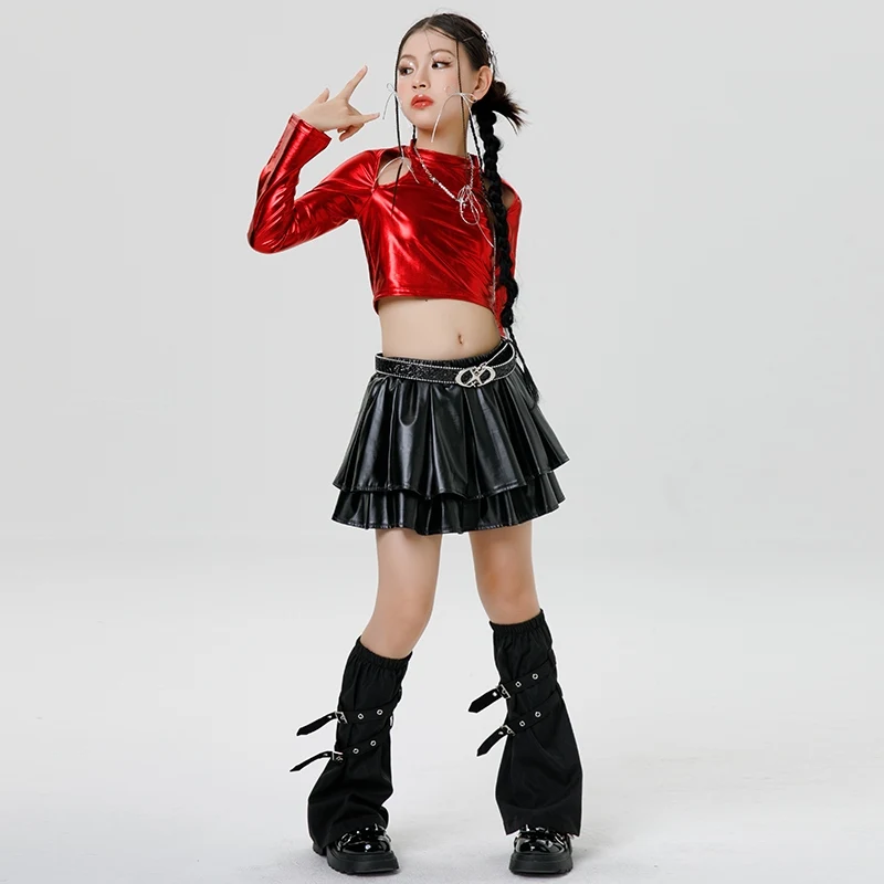 Costumes de danse jazz pour enfants, ensemble de compétition de phtaline K POP, tenues d'anterie de rue Hip Hop, ensemble de défilé, rouge, Y2K, XH1698, nouveau