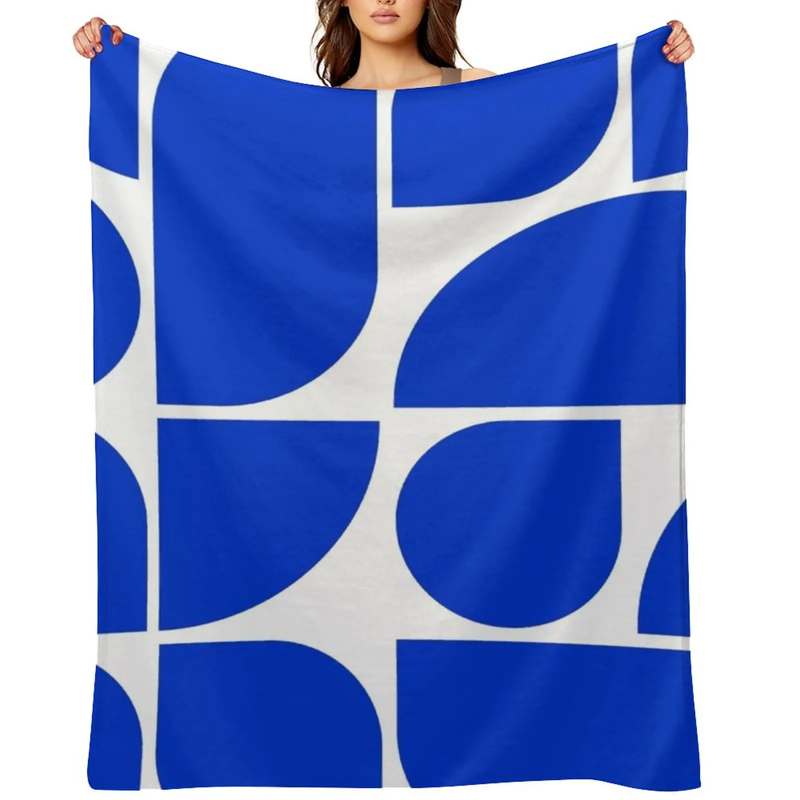 Minimal Geometric Shapes 05 Abstract Art Mid Century Bauhaus Inspired Persian Blue Throw Blanket Sofa Quilt Blankets