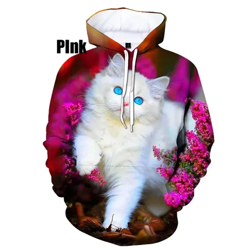 Funny Cats Pattern Hoodies Fashion Trend Long Sleeve Cute Animals Mens Womens 3D Printed Sweatshirt Casual Loose Street Pullover