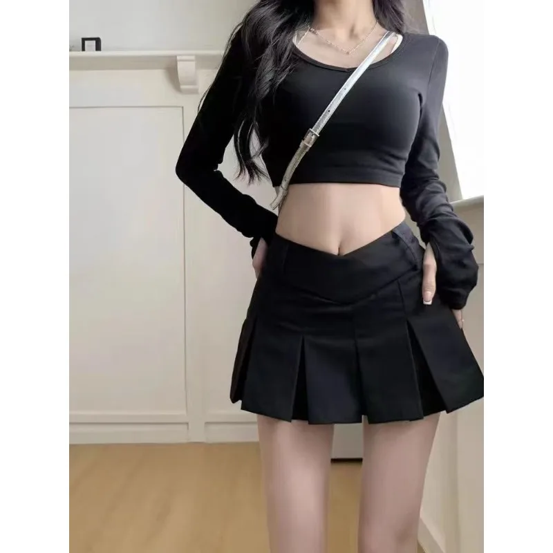 2025 New Fashionable Summer Sexy American College Style Spicy Girl Anti Glare Casual Short Skirt Slim and Slimming Pleated Skirt