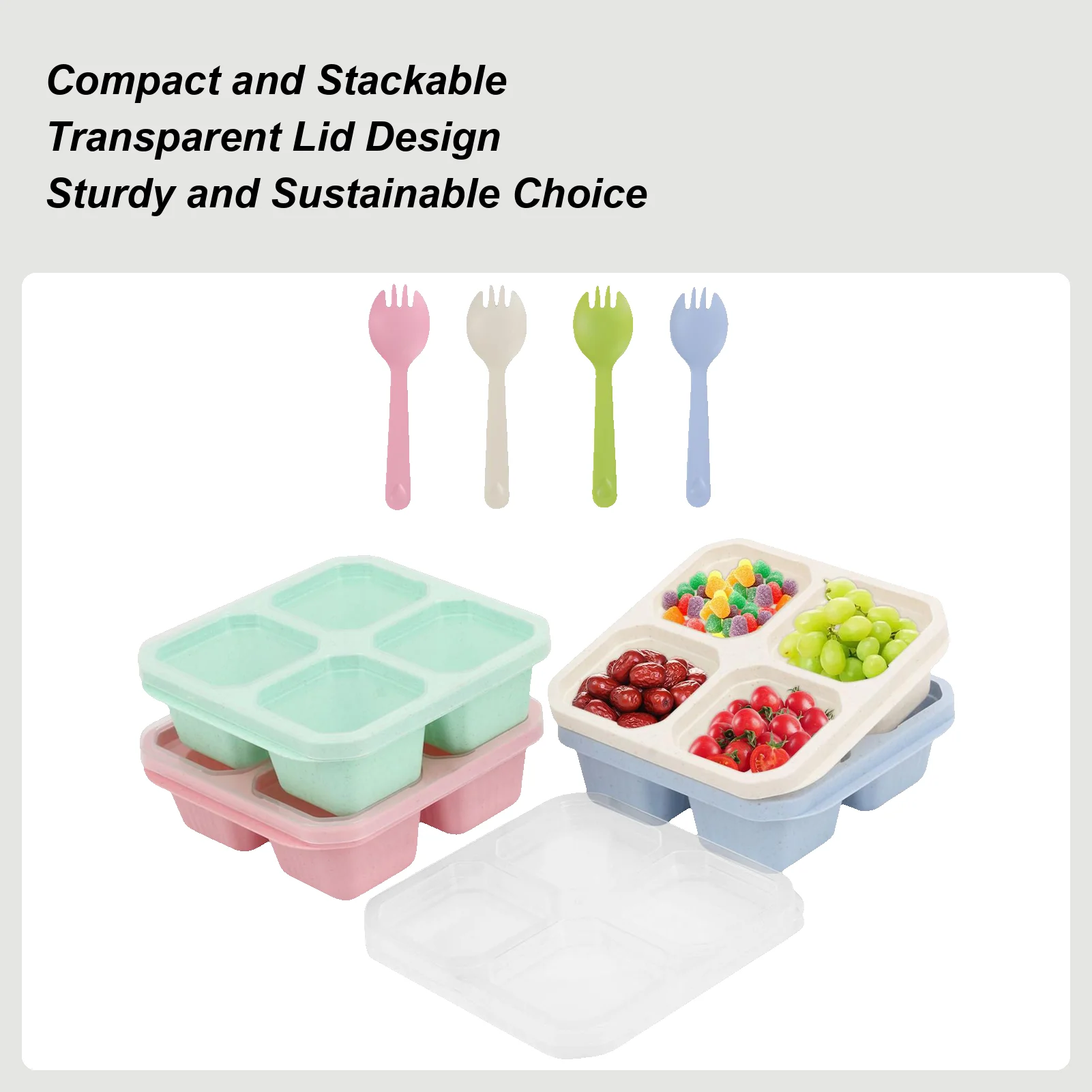 

Snack Box with Transparent Lid 4 Grid Snack Boxes with Compartments Reusable Lunch Box Snack Containers Food Storage Containers