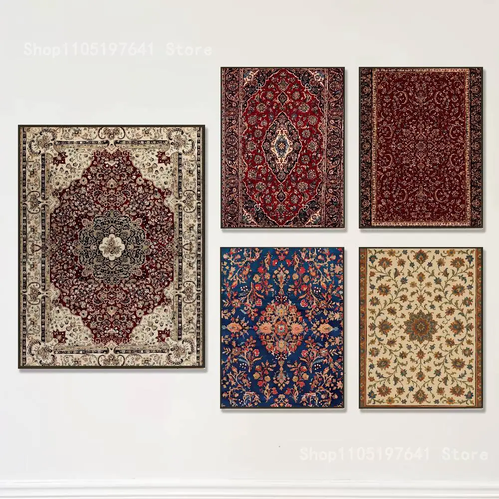 Persian Carpet Floral Pattern Club Bar Paper Vintage Poster Wall Art Painting Bedroom Study Stickers