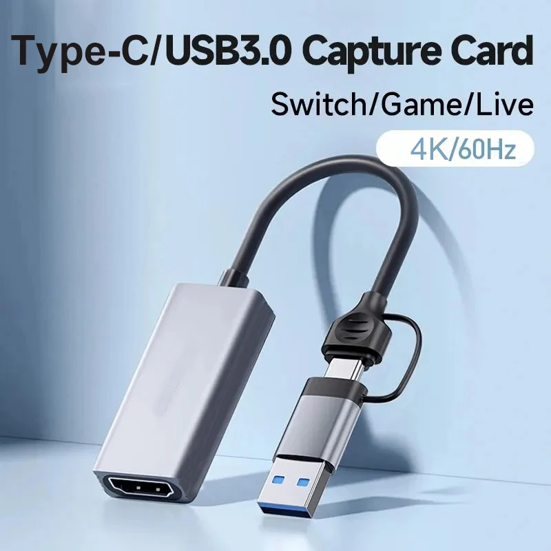 

Video Capture Card 4K HDMI to USB3.0/Type-C HDMI-compatible Video Grabber Box for PC Computer Camera Live Stream Record Meeting