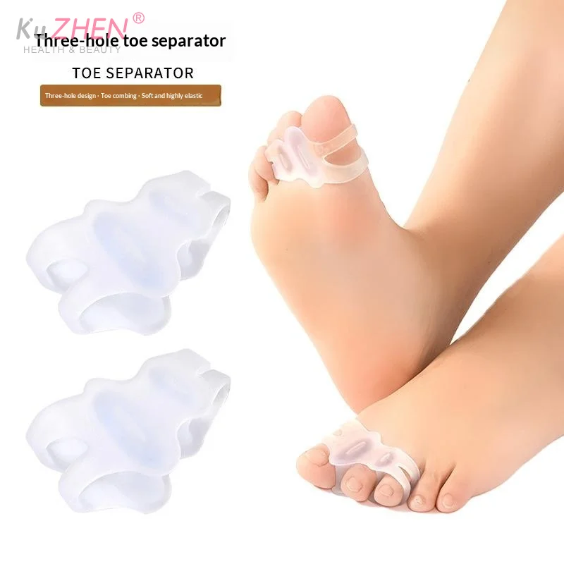 2PCS 1Pair Silicone Three Hole Toe Separator Fingers Feet Toe Spreader Hallux Valgus Bunion Corrector Toe Straightener Corrector