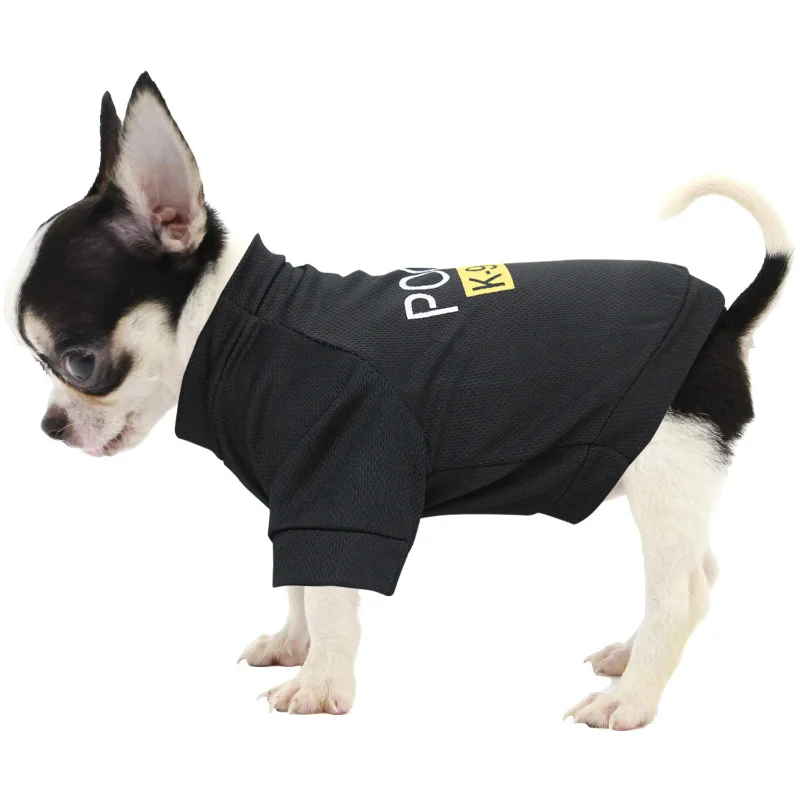 Police Suit Cosplay Dog Clothes Black Elastic Vest Puppy T-Shirt Coat Accessories Apparel Costumes Pet Clothes for Dogs Cats