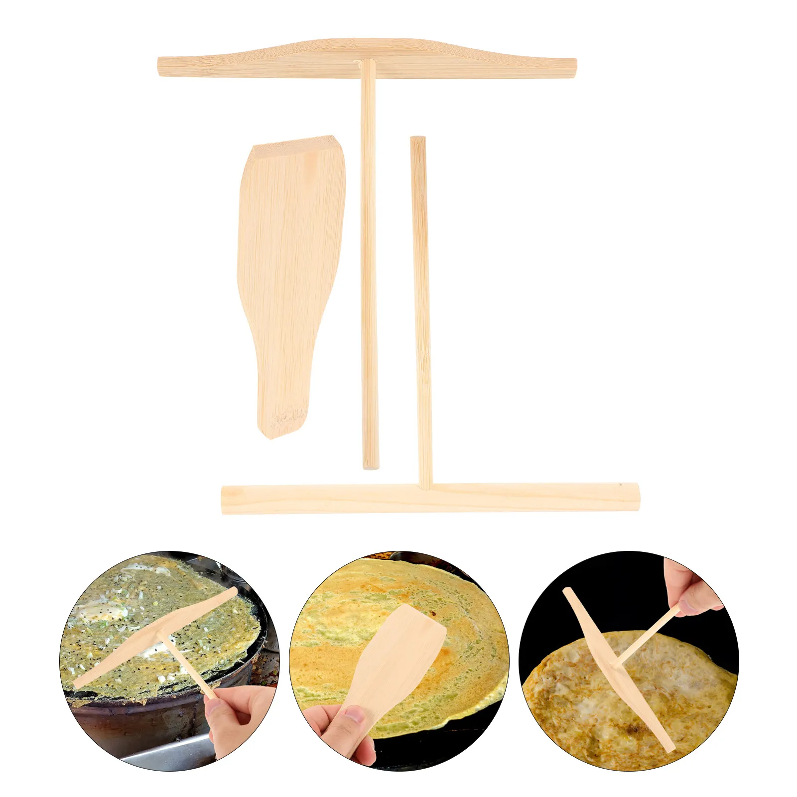 1Set Wooden Pancake Crepe Spreaders and Spatula Set Kitchen Cooking Tool for Breakfast Lunch Snack Easy Non Stick Pan Use Baking