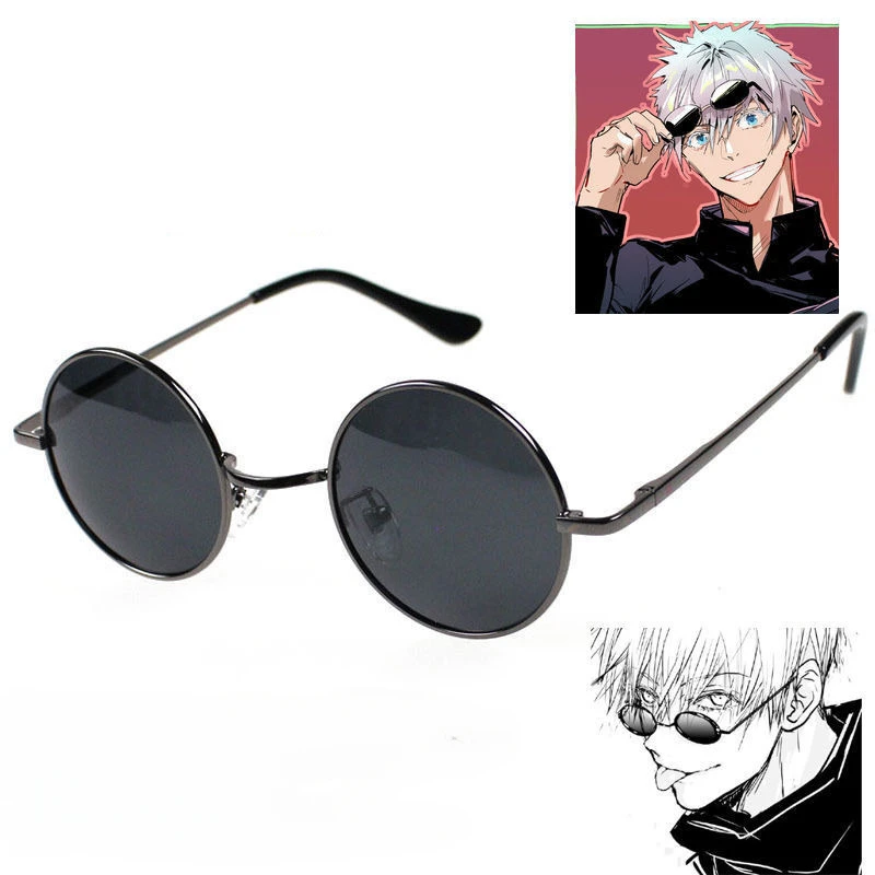 Gojo Satoru okulary Anime Jujutsu Kaisen Cosplay czarne okulary Steampunk okrągła ramka okulary akcesoria do okularów przeciwsłonecznych mężczyźni kobiety