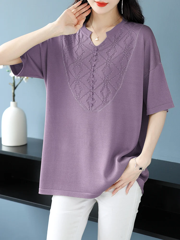 Knitted T Shirt Women Summer Clothes For Women Pullovers Tees Top Y2K Loose Women's T-shirt