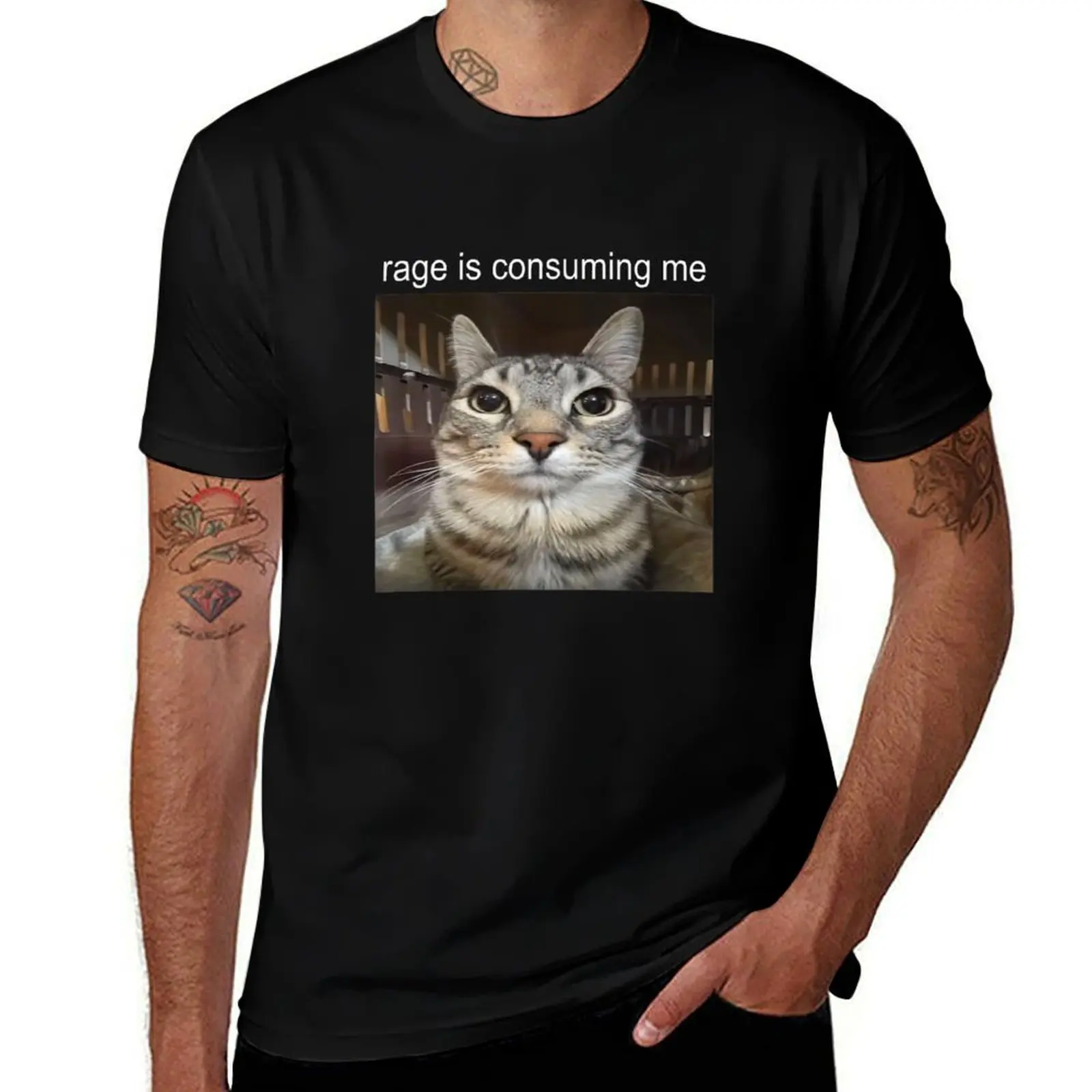 

Rage Is Consuming Me Silly Staring Cat Meme T-Shirt sports fans anime clothes Short sleeve tee luxury clothes men