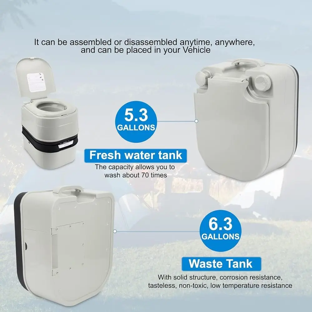 Portable Toilet, 6.4 Gallon 24L Piston Pump Flush with Level indicator Detachable Anti-Leak Handle Water Pump,Rotating Spout Ind view 3