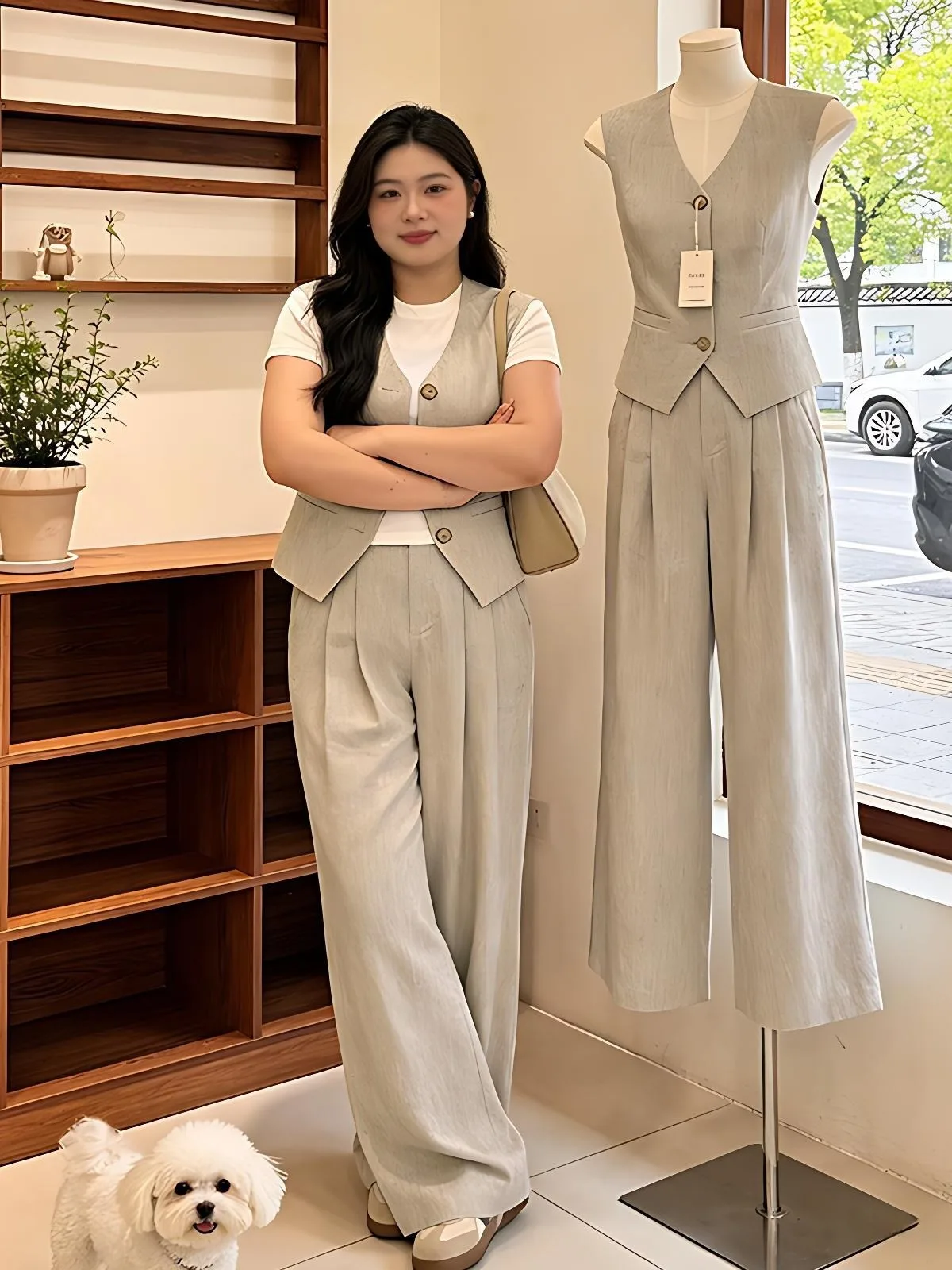 plus Size Casual Style Three Piece Set Women's Summer New White T-Shirt Sleeveless Tank Top Wide Leg Pants Ensemble 4