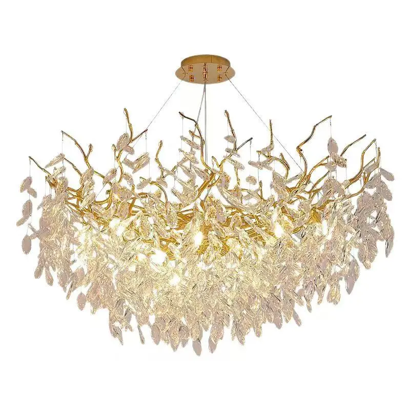 

LED Lustre Ceiling Pendant Lamps Indoor Villa Lights Fixture Luxury Gold Crystal Chandeliers Living Dining Room Bedroom Lighting