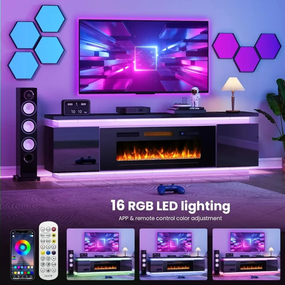 Fireplace TV Stand for  2 RGB LED Lights,TVs up to 85