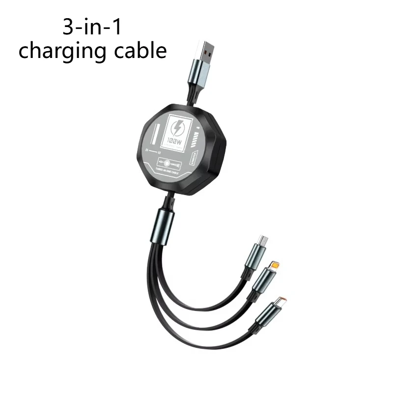 For IPhone Xiaomi Huawei Samsung Charging Type-C Android Suitable 3 in 1 Retractable USB 100W Cable Fast Charging Micro USB 5A