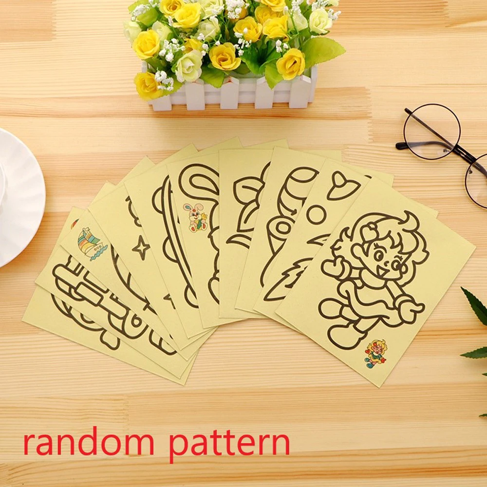 Childrens DIY Sand Art Kit Cartoon Doodle Gift Preschool IQ Craft Making Colorful Sand Art Toy 3 Sizes