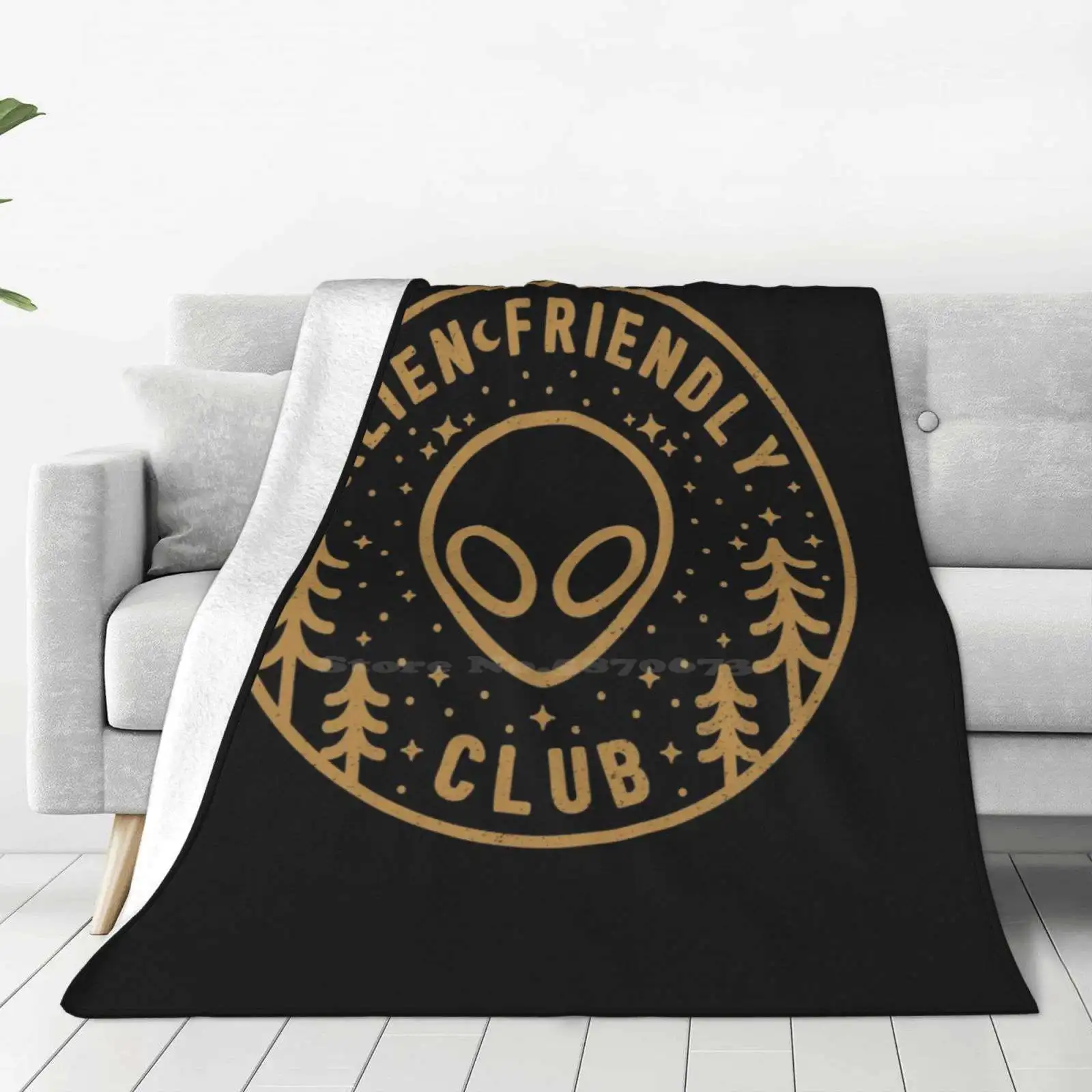 Alien Friendly Club Four Seasons Comfortable Warm Soft Throw Blanket Space Ufo Mountains Nature Nerd Icons Minimal Geek Chick