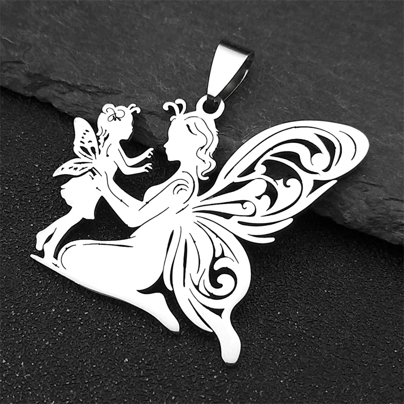 3Pcs Angel Mother Children Pendants For Women Men Stainless Steel Gold Color Mom Girl Hollow Charms Jewelry Gift