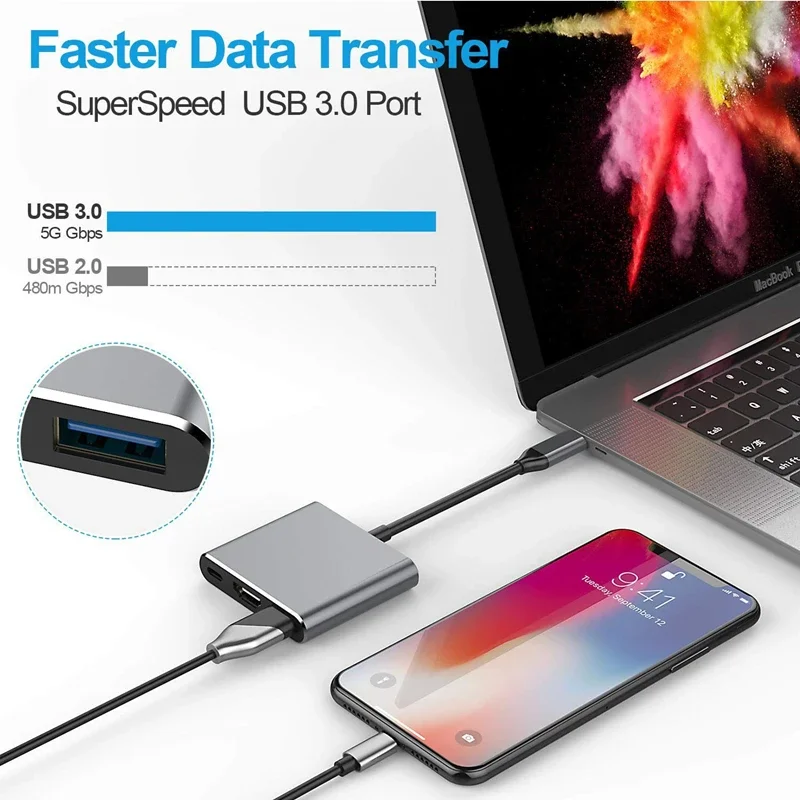 USB C Hub to 4K HDTV USB 3.0 Type C Docking Station for Macbook iPad Samsung S20 Dex Xiaomi 12 TV PS5 Nintendo Switch