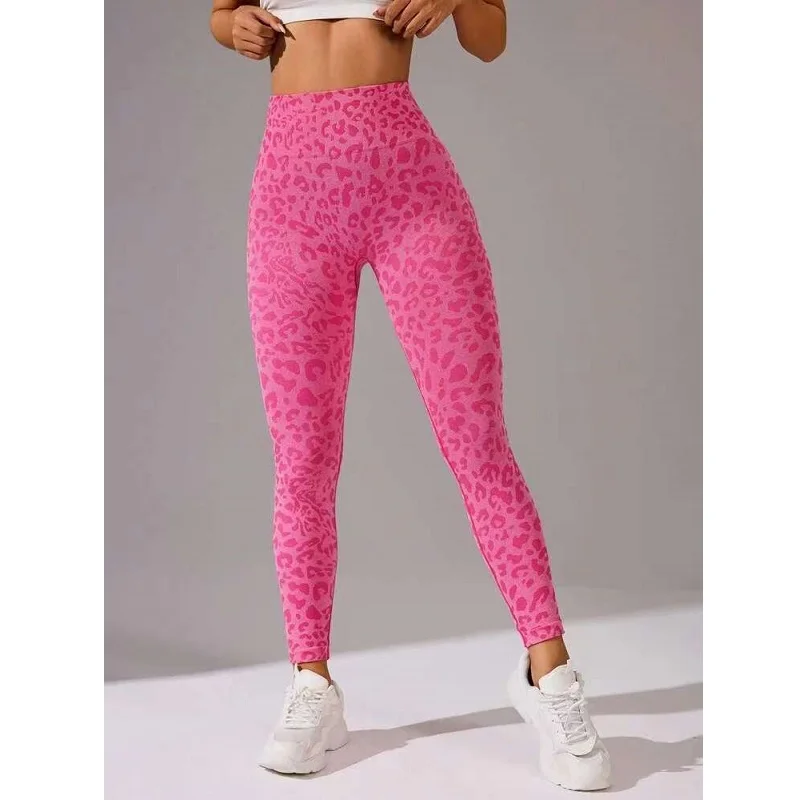 Damskie legginsy sportowe z wysokim stanem, bezszwowe, w panterkę, do jogi, modelujące biodra, treningowe, fitness, outdoorowe.